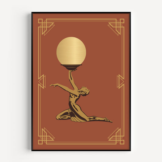 Orange and Gold Art Deco Woman Print