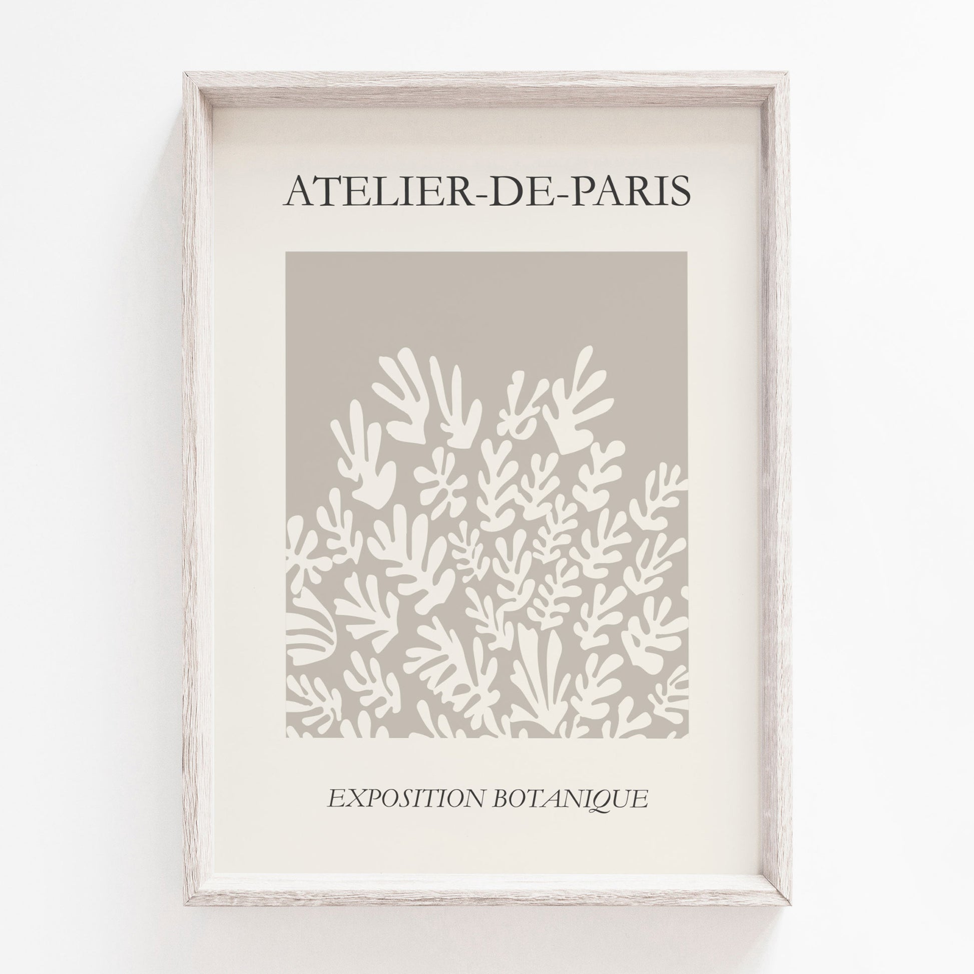 Neutral Boho style print with leaf design, inspired by Henri Matisse in beige shades