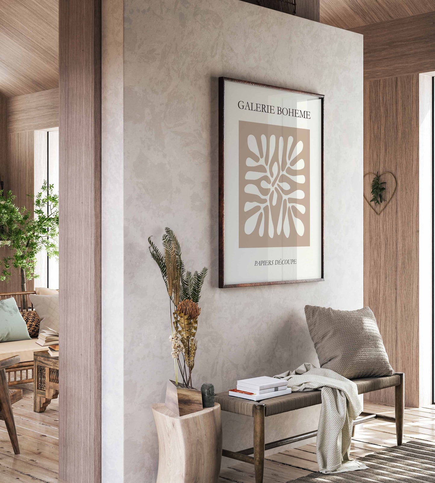 Matisse poster, with Galerie Boheme typography. In neutral beige colours and a minimalist boho style