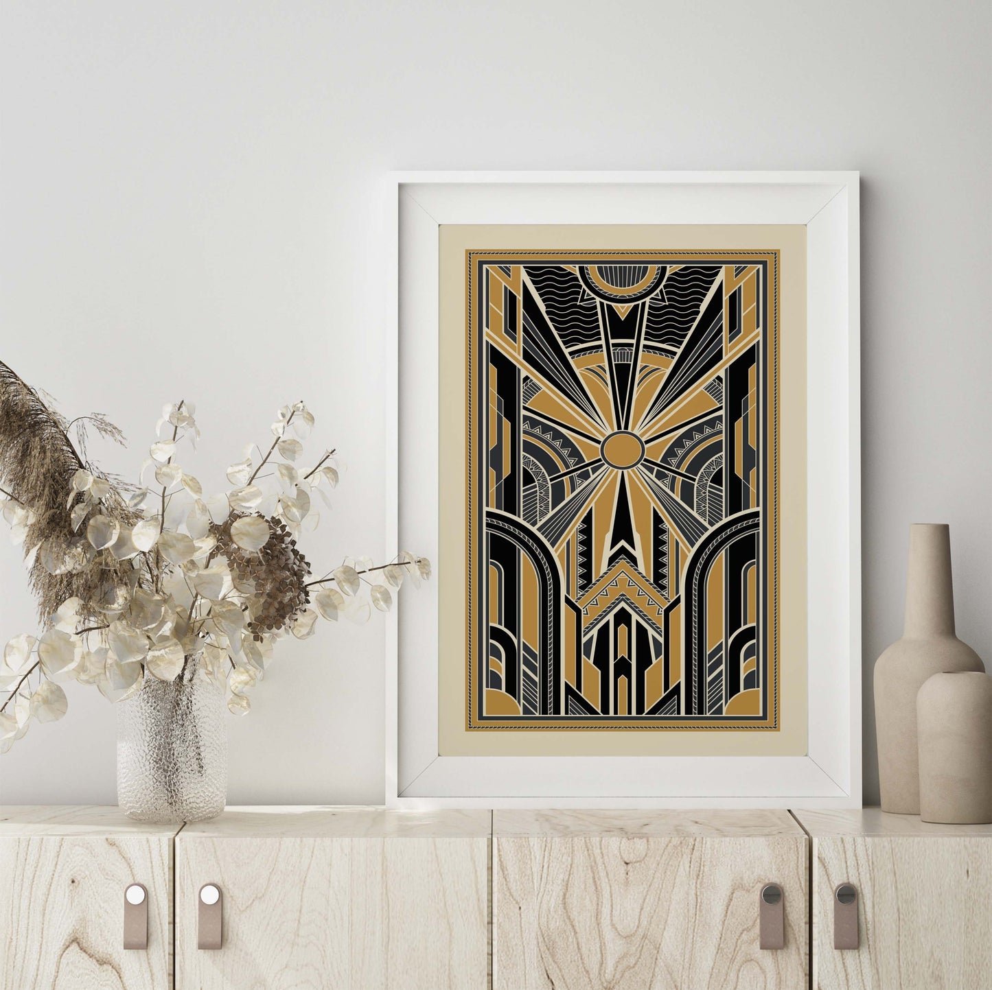Black and gold art deco print