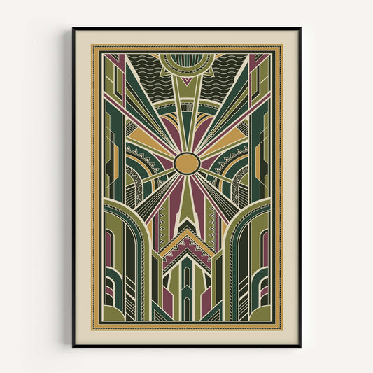 Art deco print in green and gold