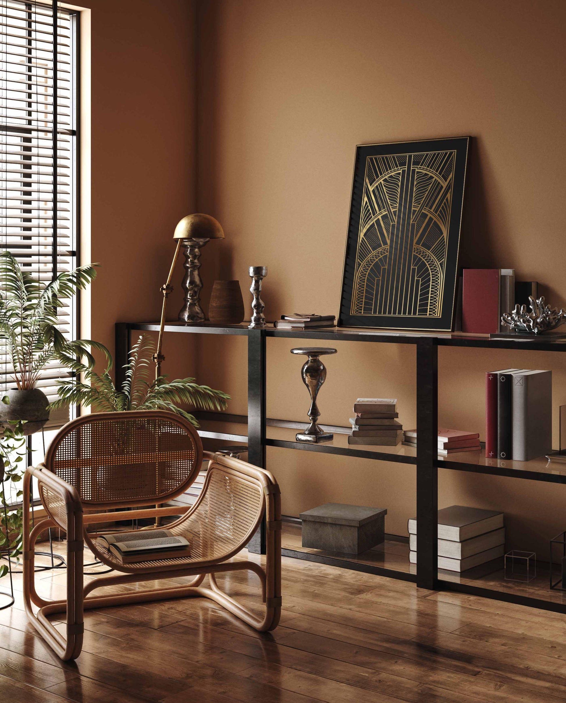 Gold and black art deco poster