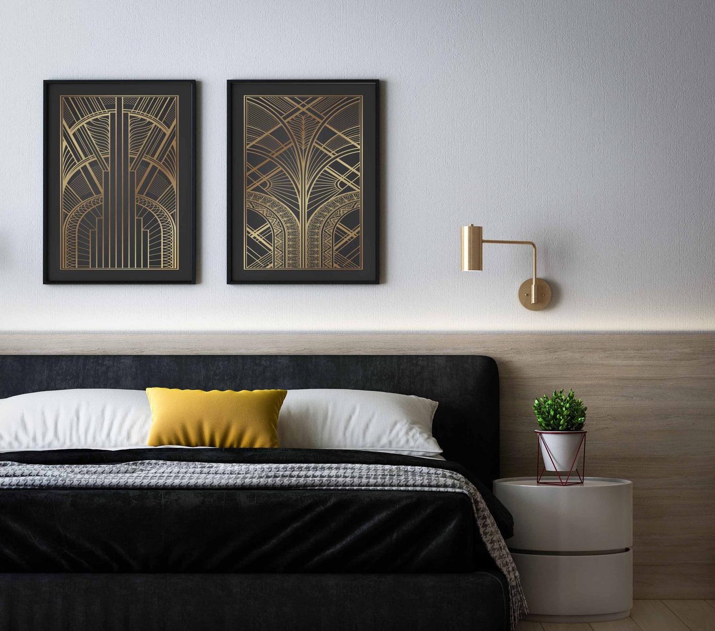 Art deco set of prints in black and gold