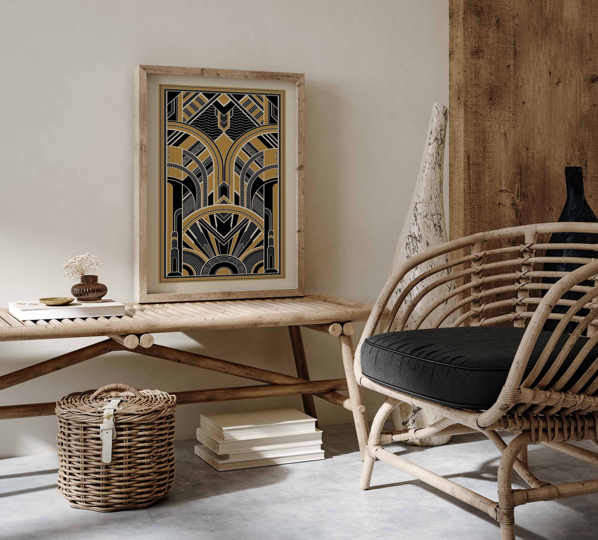 Gold and black art deco poster