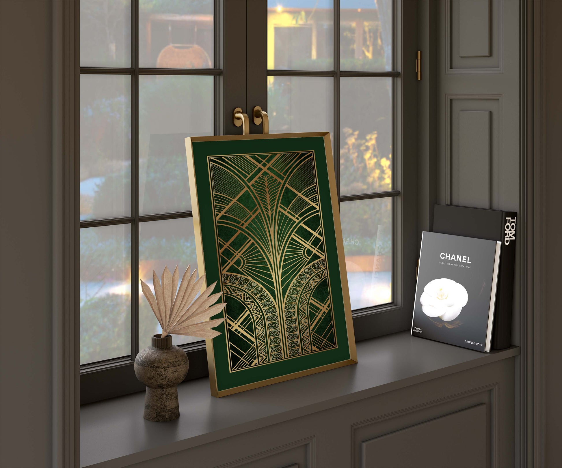 Green and gold art deco wall art print