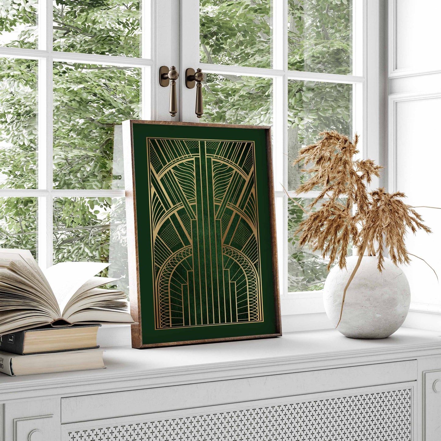Art deco poster in green and gold