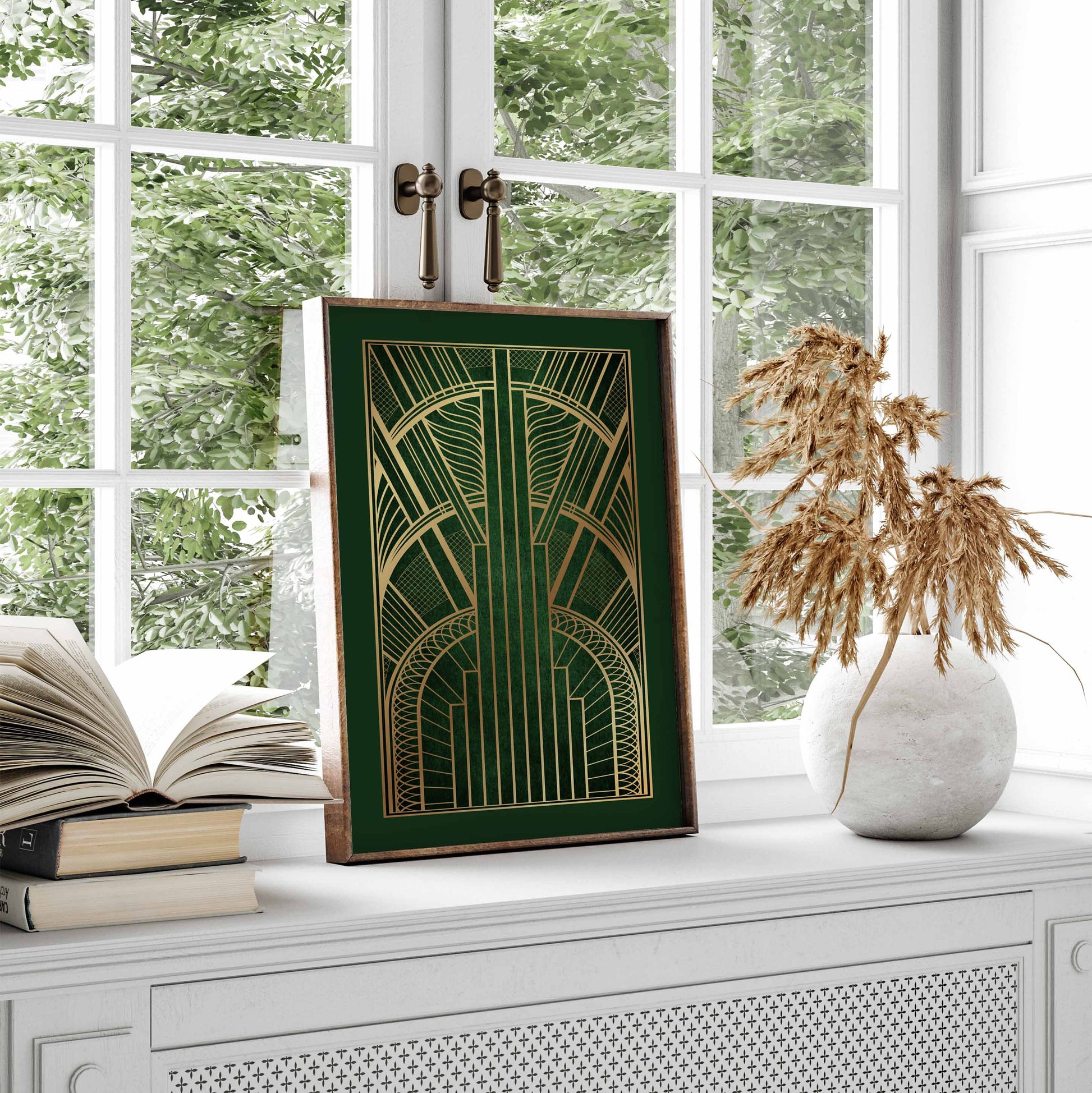 Art deco poster in green and gold