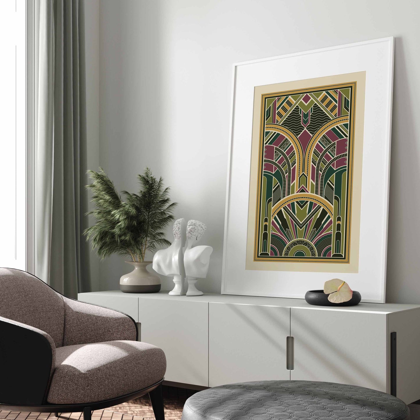 Art Deco Poster in Green with geometric pattern