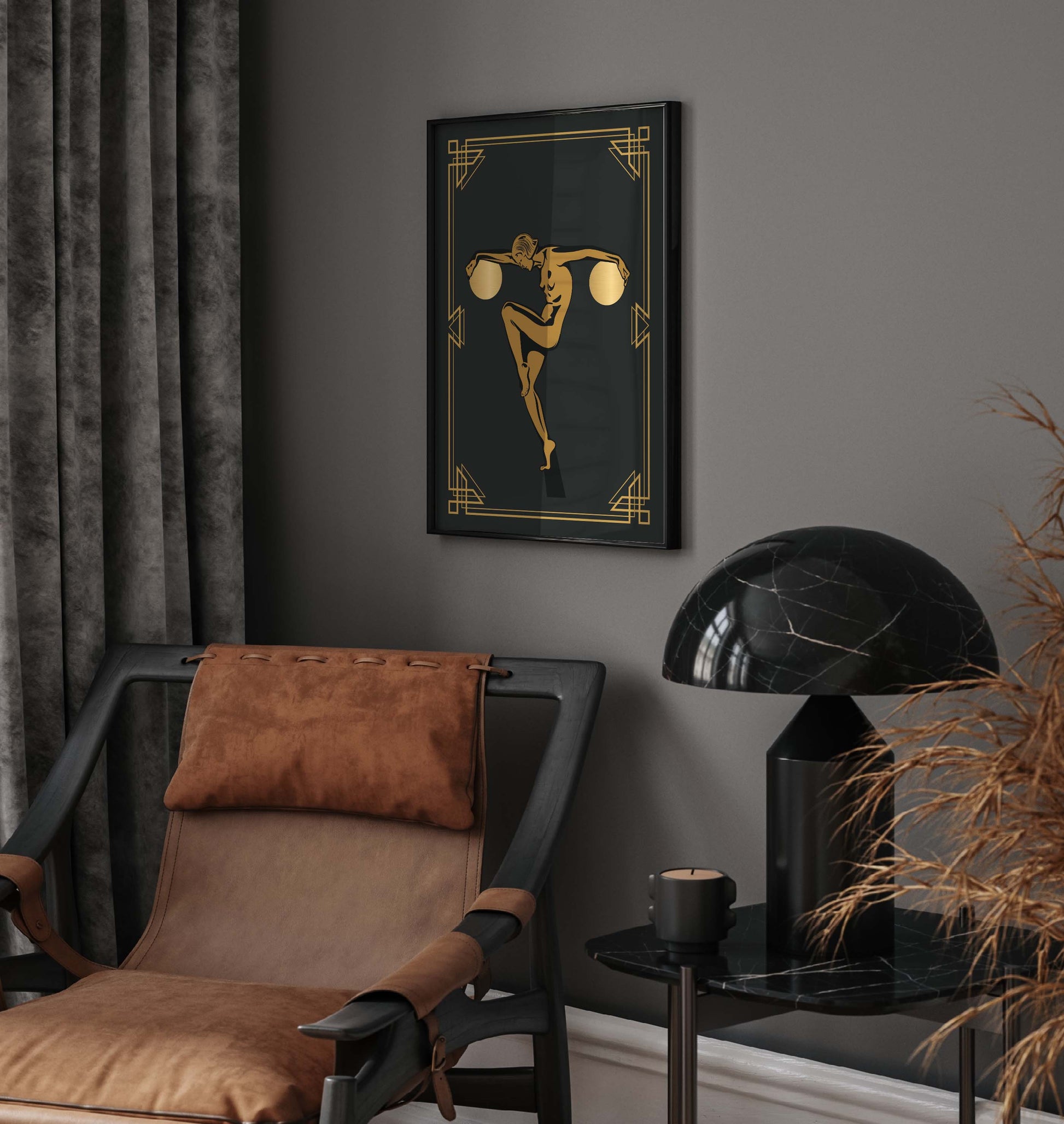 Art deco woman poster in gold and black