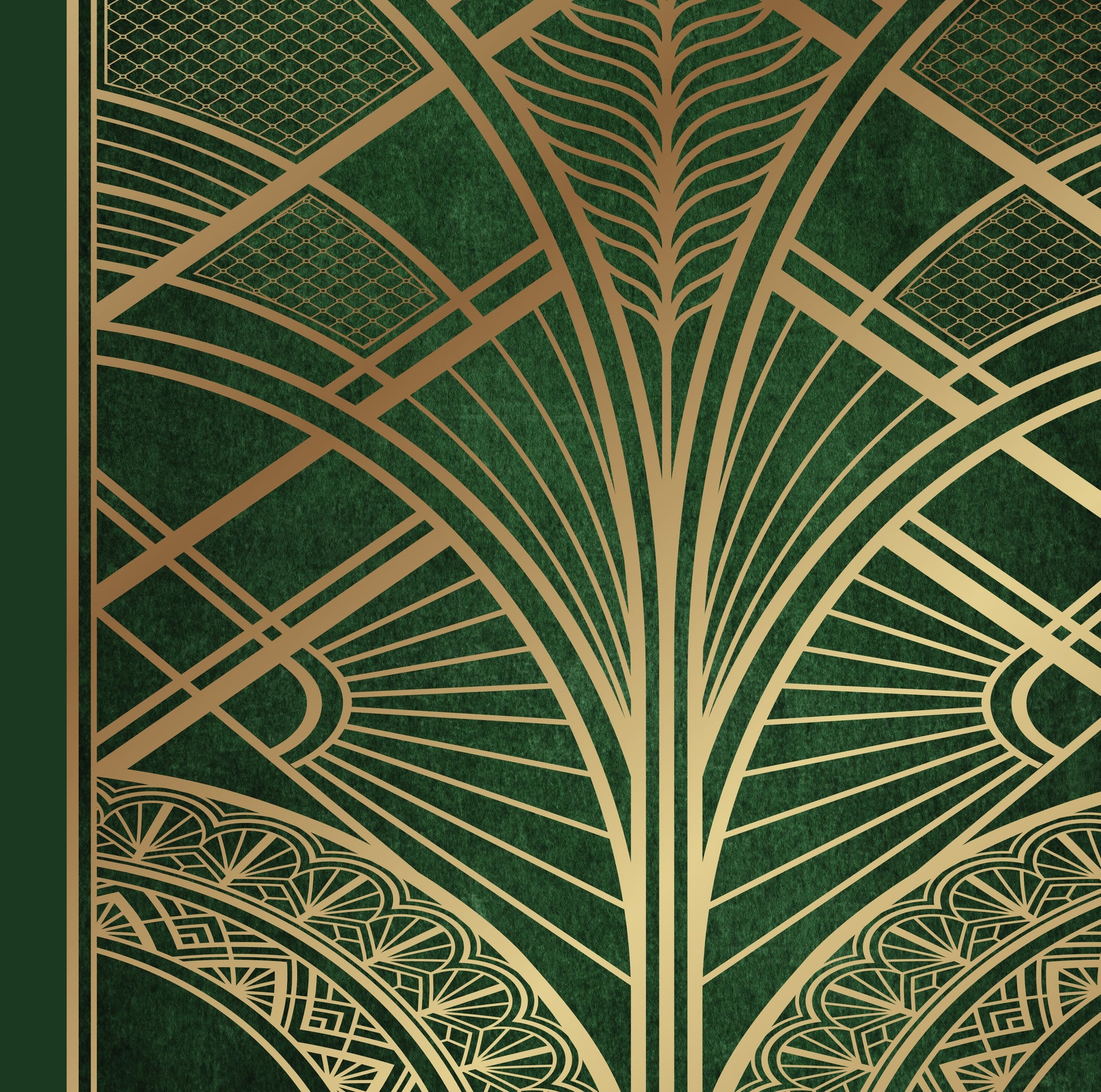 Detailed close up of a green and gold art deco print
