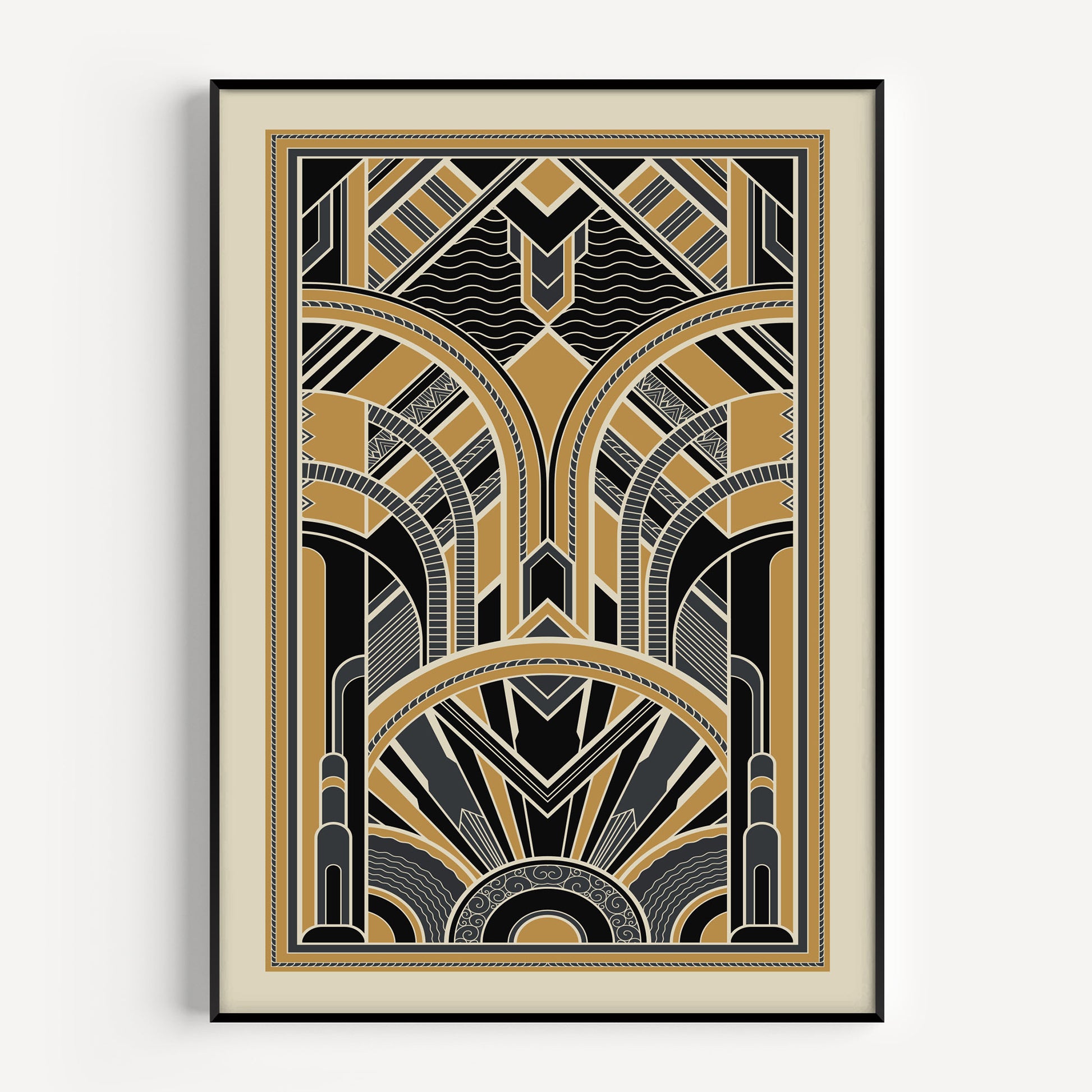 Black and gold art deco print