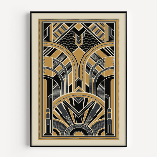 Black and gold art deco print