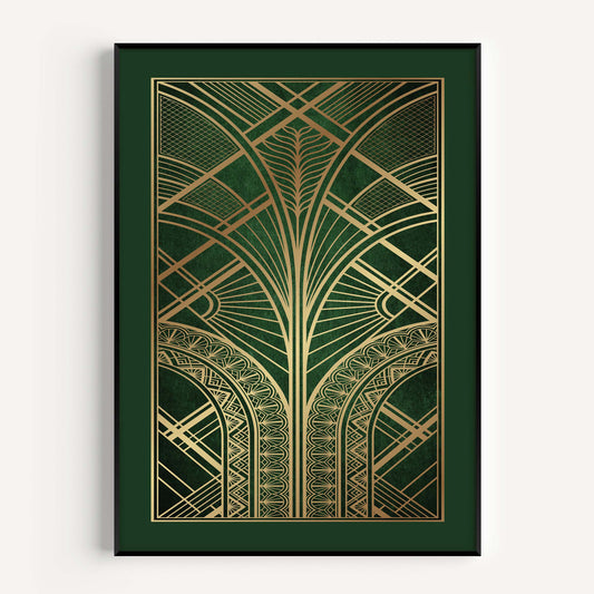 Green and gold art deco print