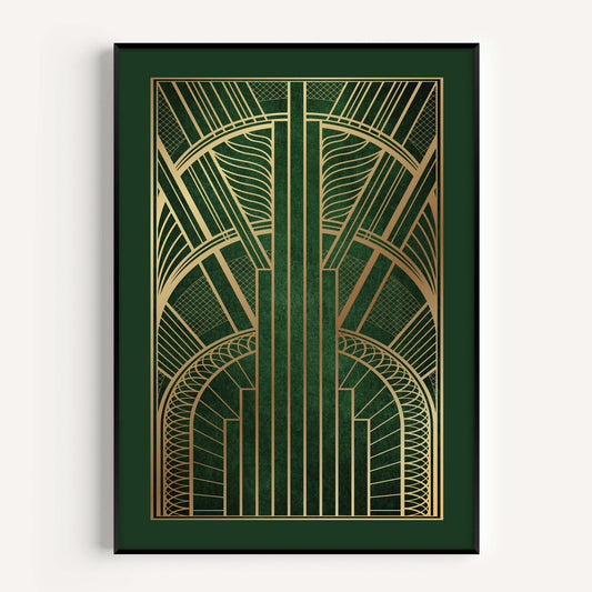 Gold and green art deco wall art print