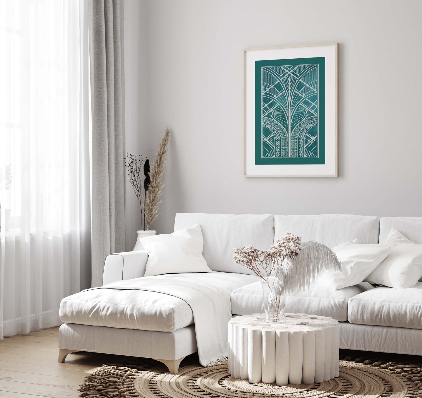 Teal and silver art deco poster