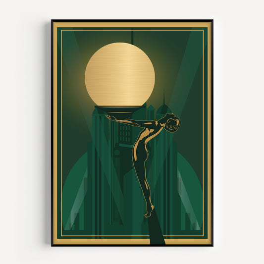Art deco print in green and gold