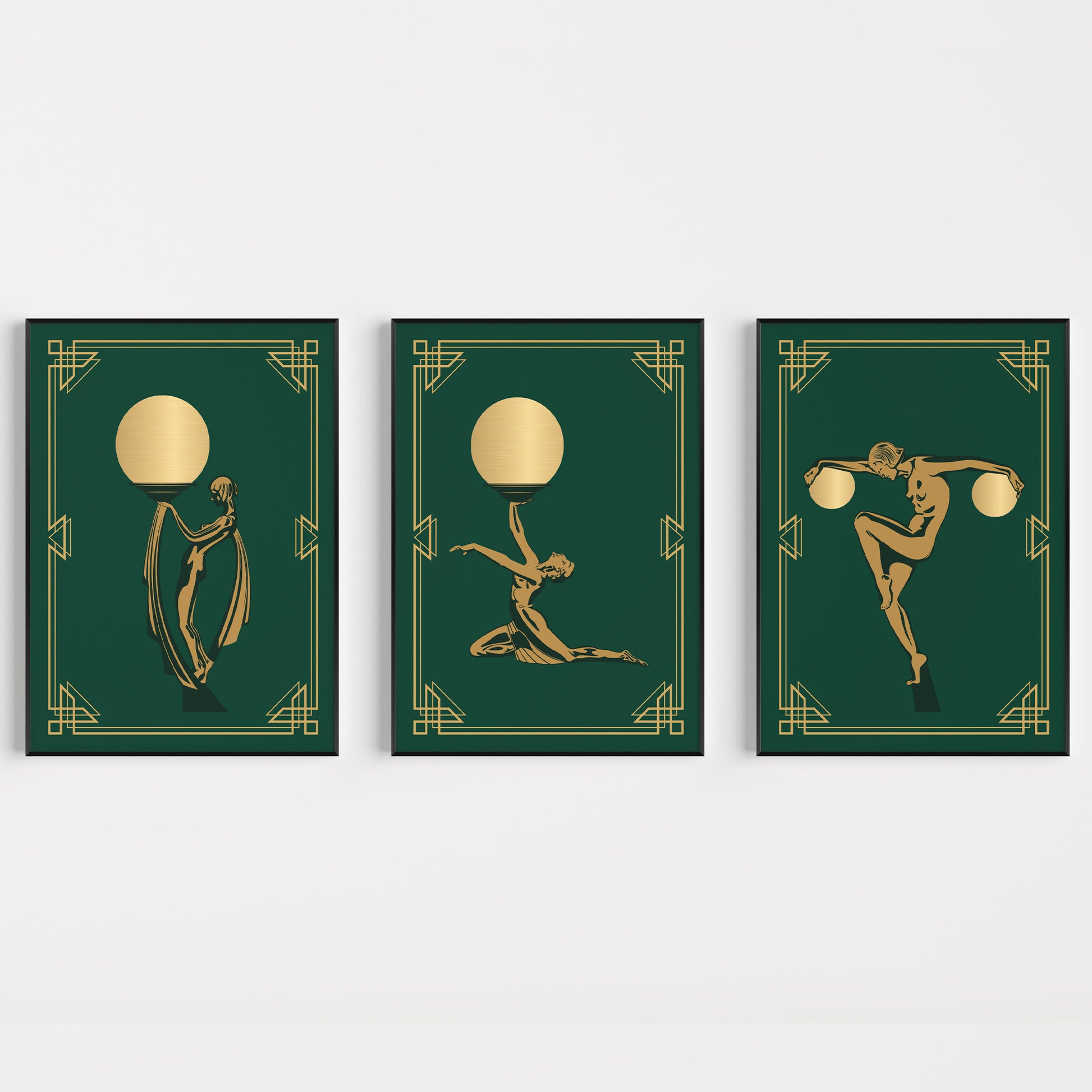 Set of green and gold art deco prints