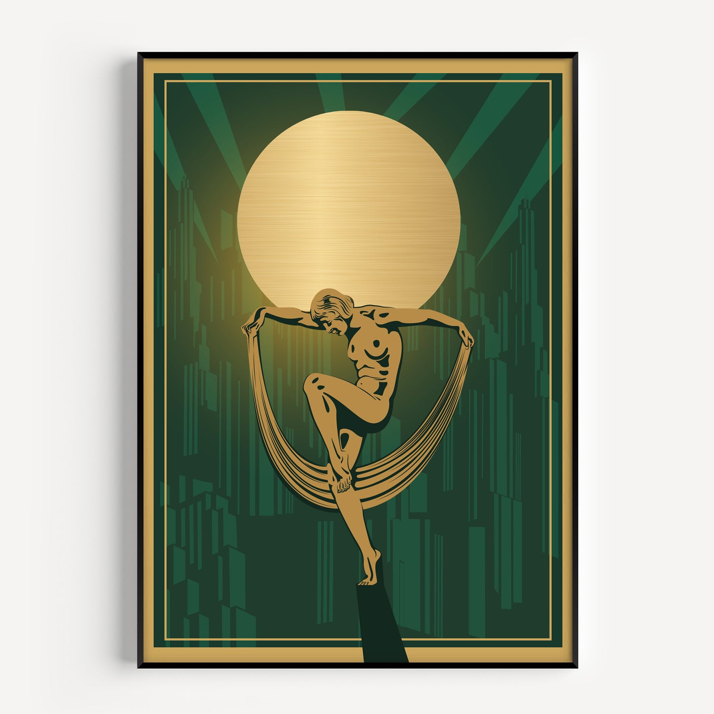 Green and gold art deco print