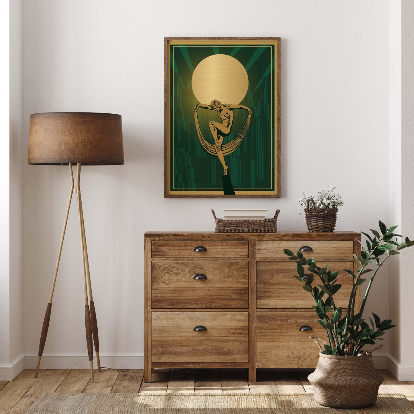 Art deco print in green and gold