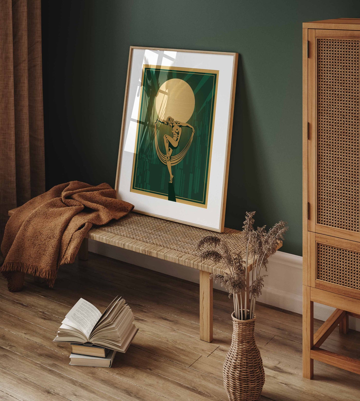 Green and gold art deco poster