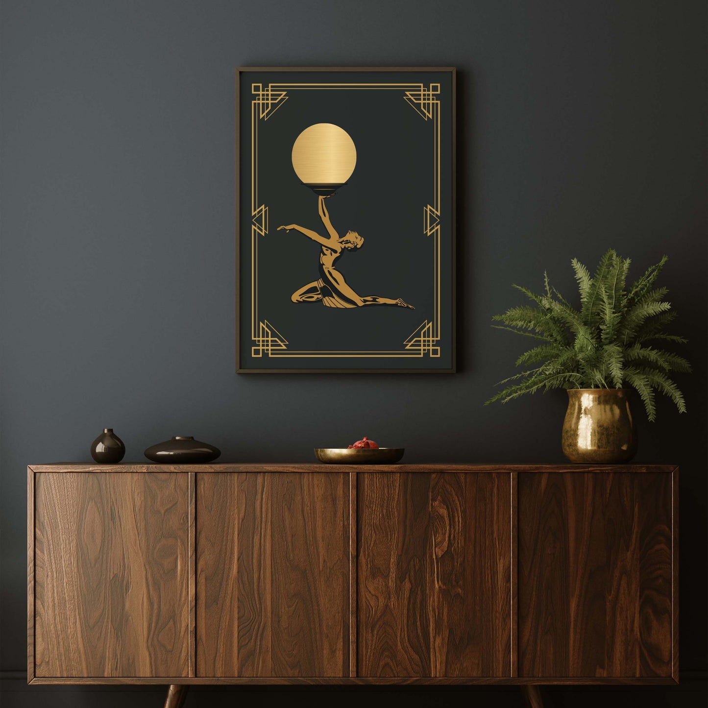 Black and gold art deco woman print