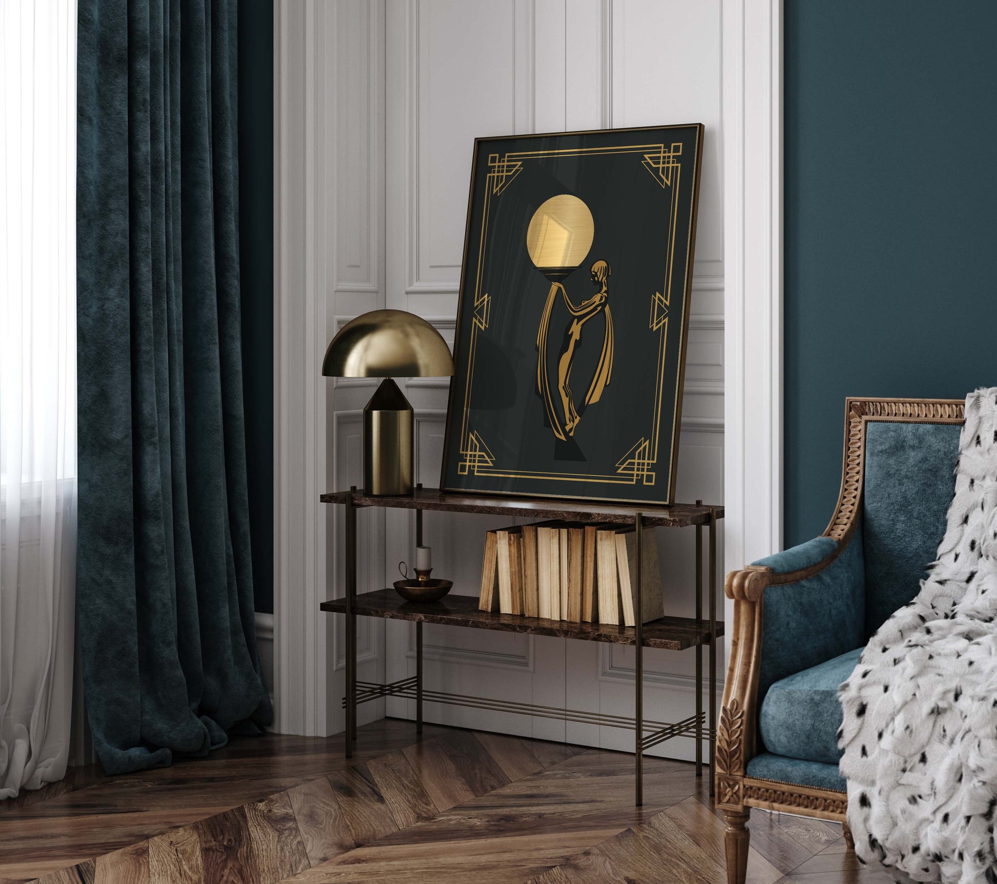 Black and gold art deco print