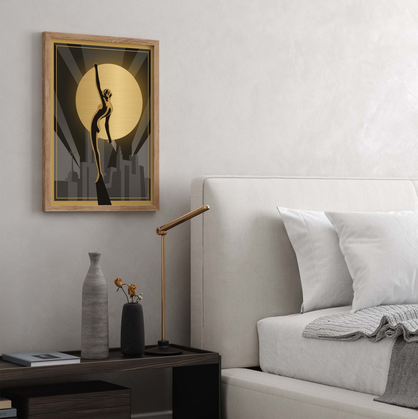 Art deco woman print in black and gold