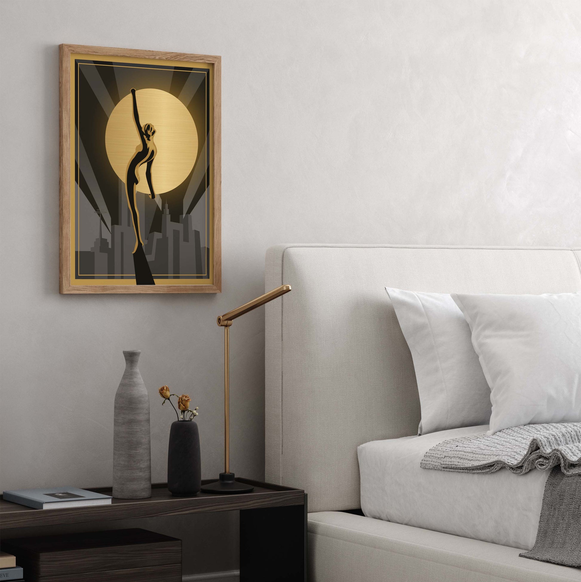 Art deco woman print in black and gold