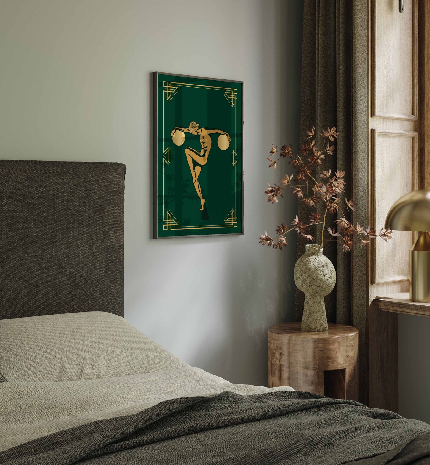 Art deco print in green and gold