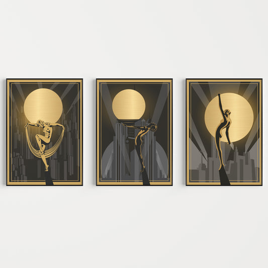 Black and gold art deco prints