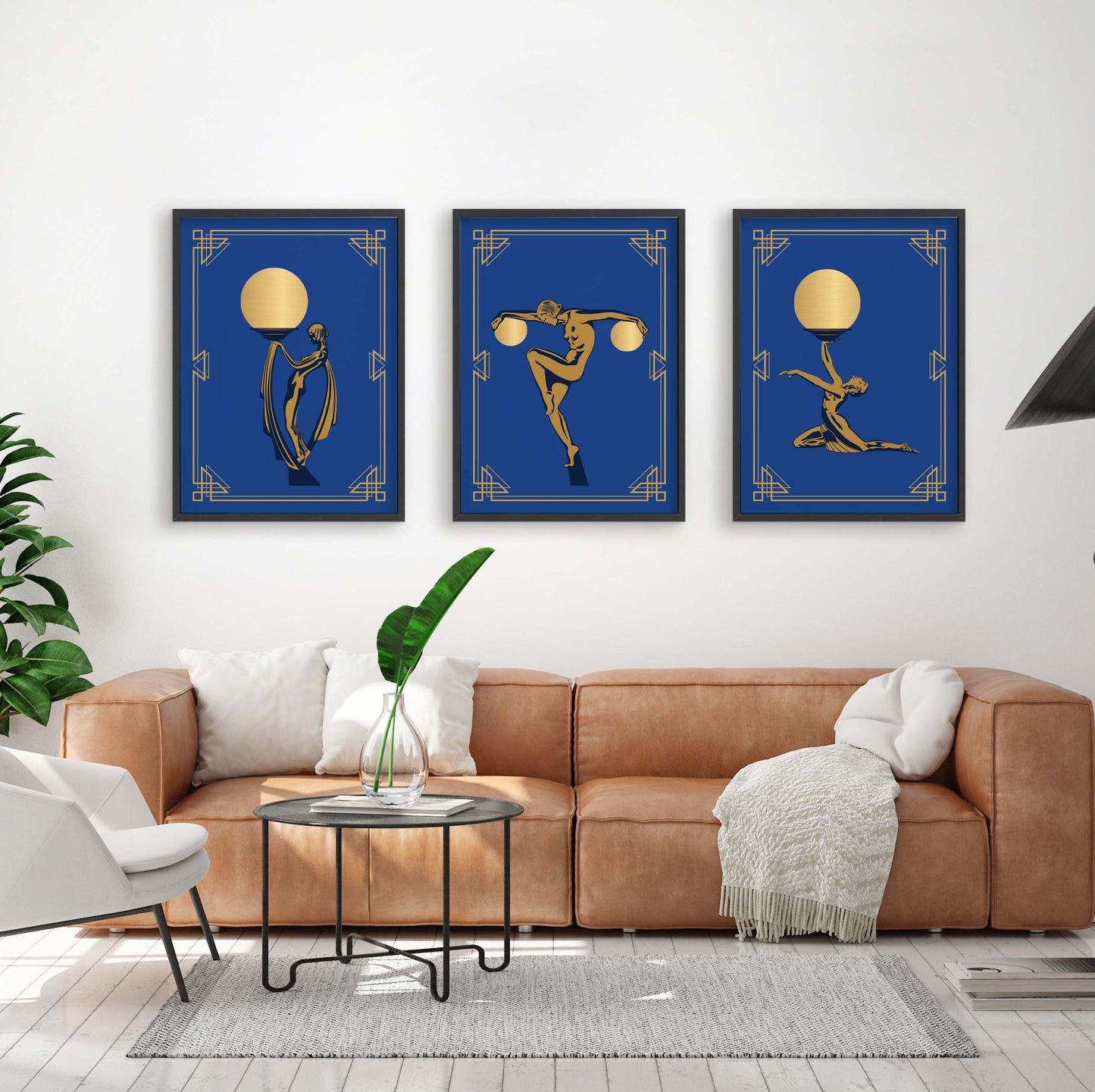 Art deco woman prints in blue and gold