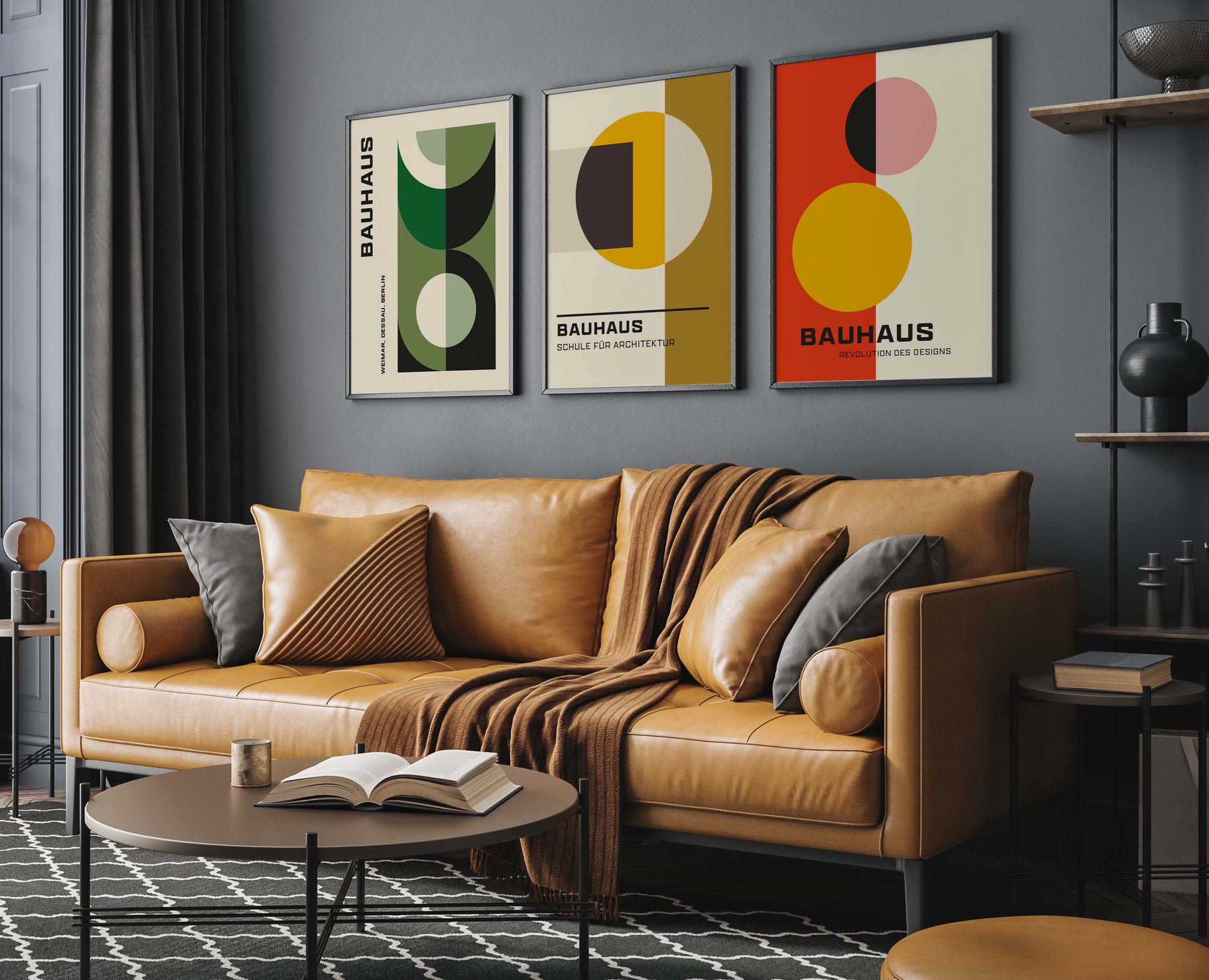 Bauhaus wall art prints, in a set of 3