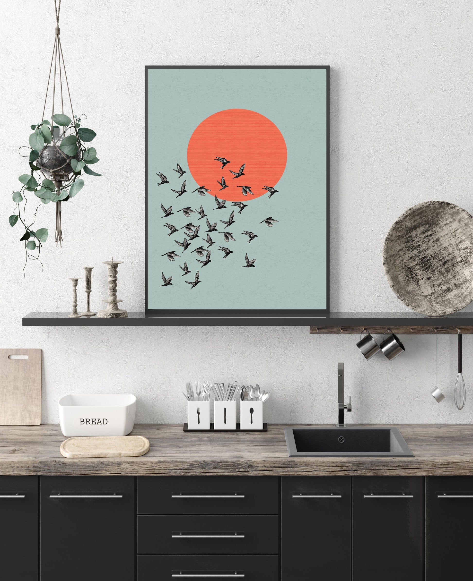 Bird poster in blue and orange