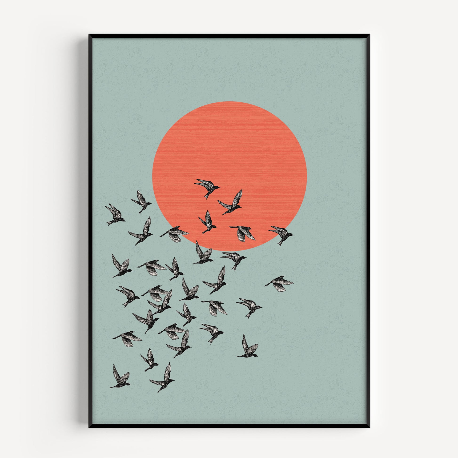 Bird print in blue and orange