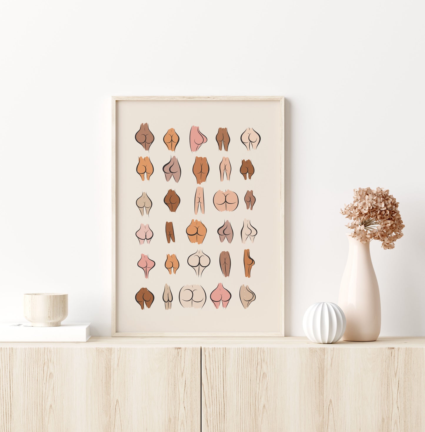 Bums print in a neutral colour scheme, with all shapes and sized bodies