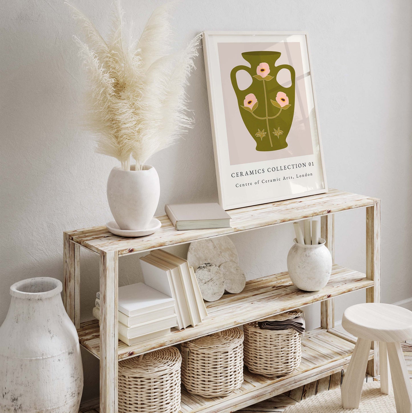 Exhibition vase wall art print in green