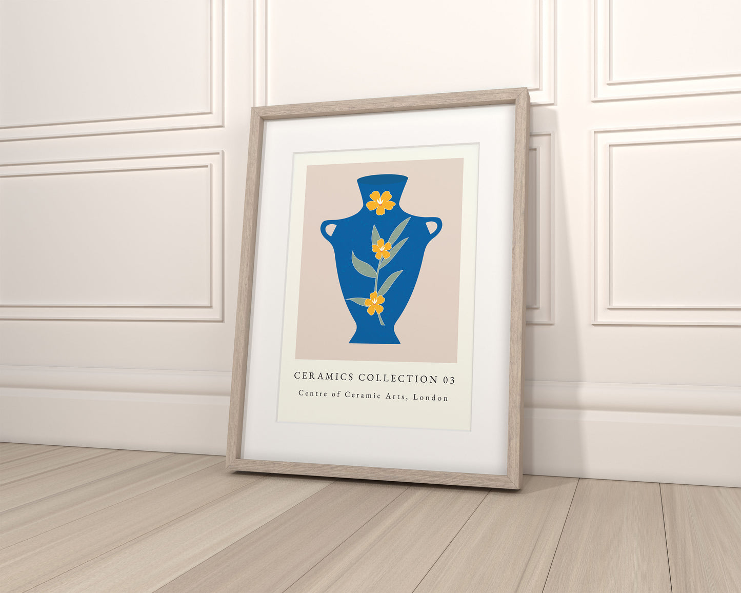 Minimalist vase wall art print in blue
