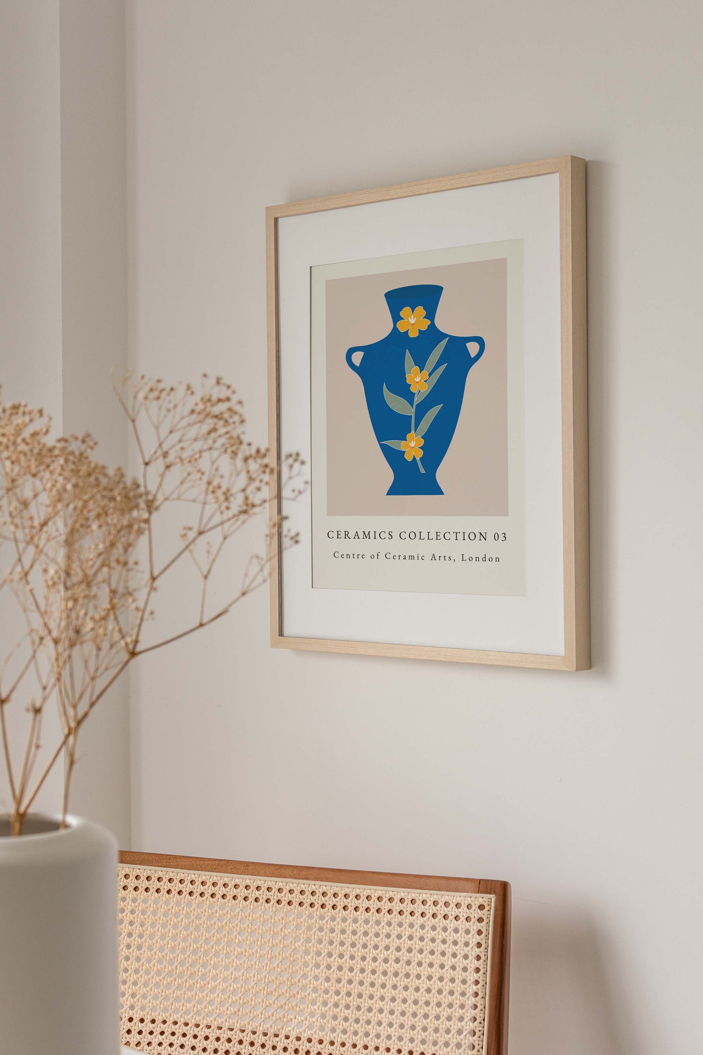 Ceramic vase wall art print in blue