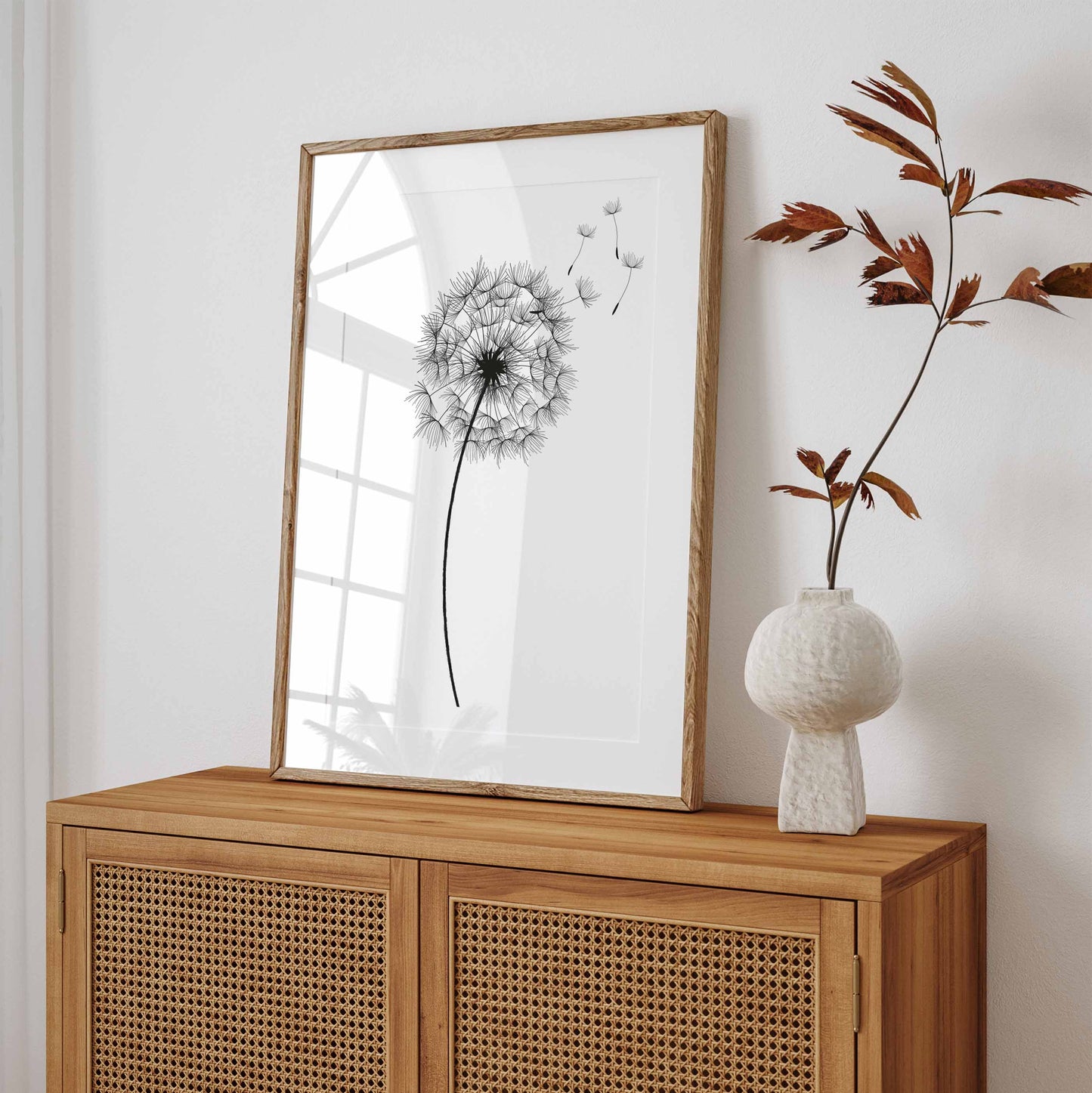 Dandelion wall art print in black and white