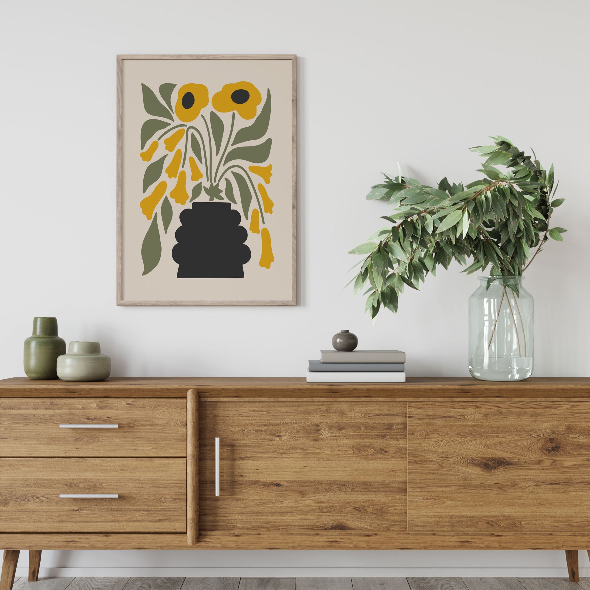 Minimalist flower poster in yellow and green