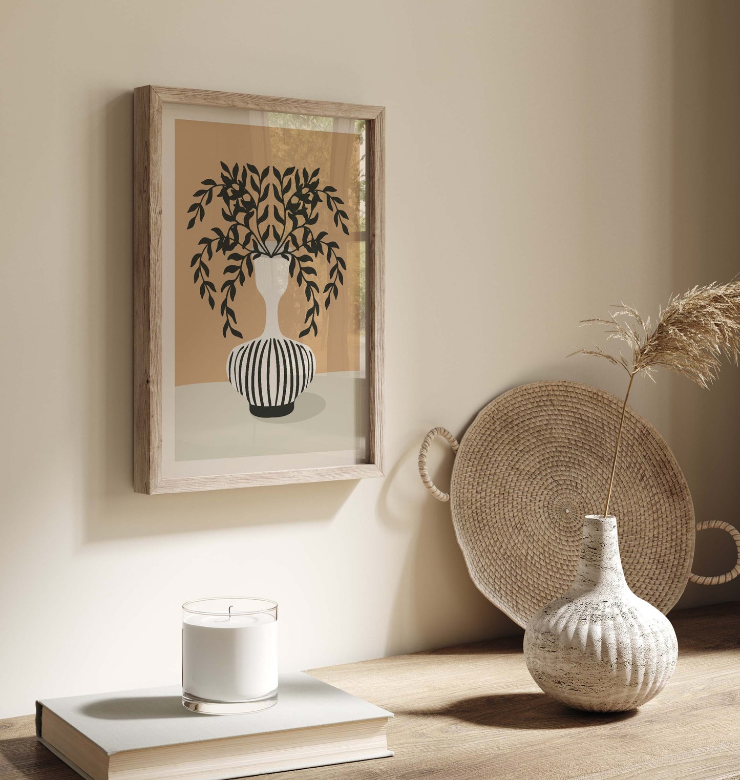 Beige minimalist botanical wall art print