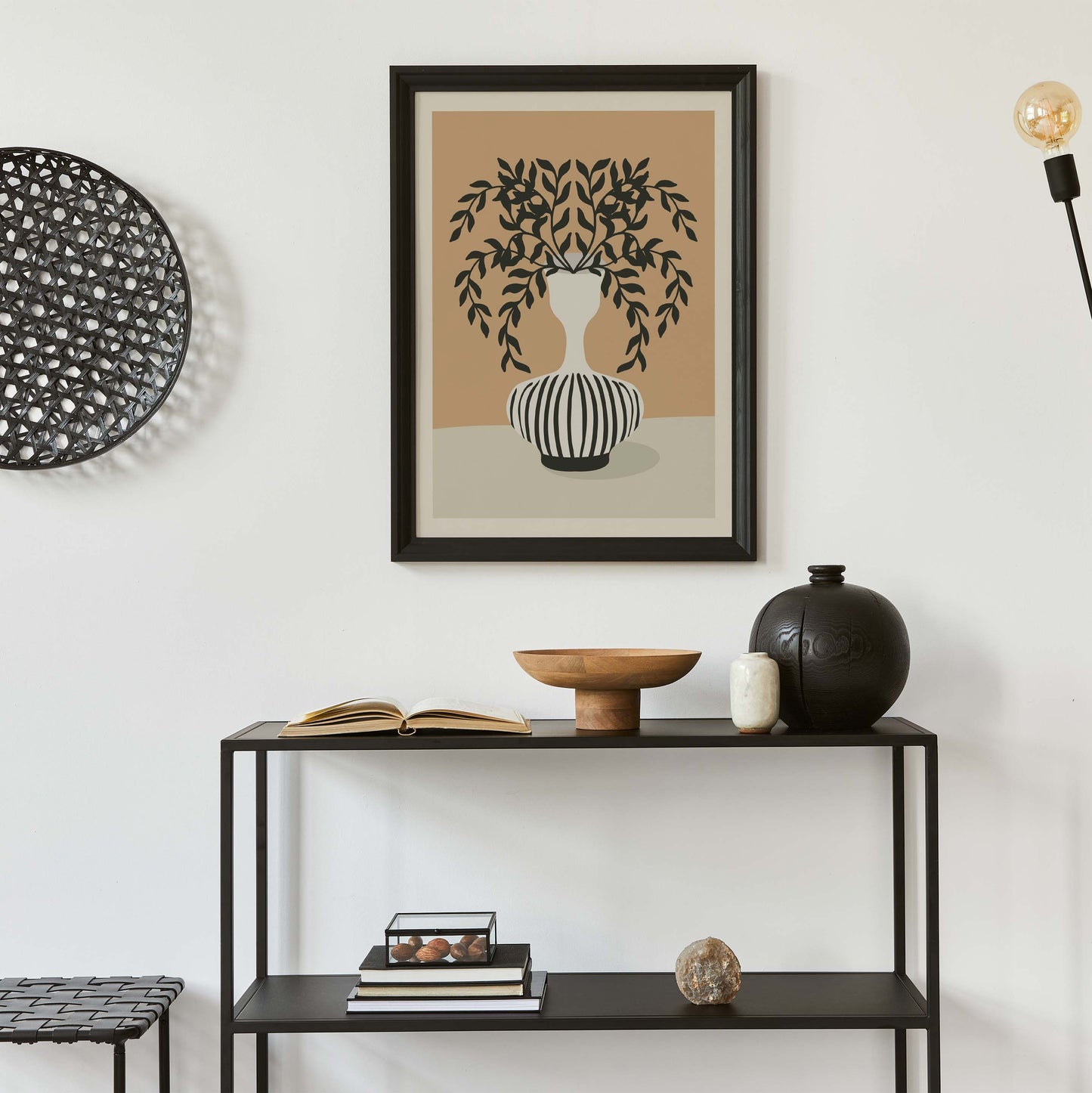 Minimalist botanical poster in beige and black