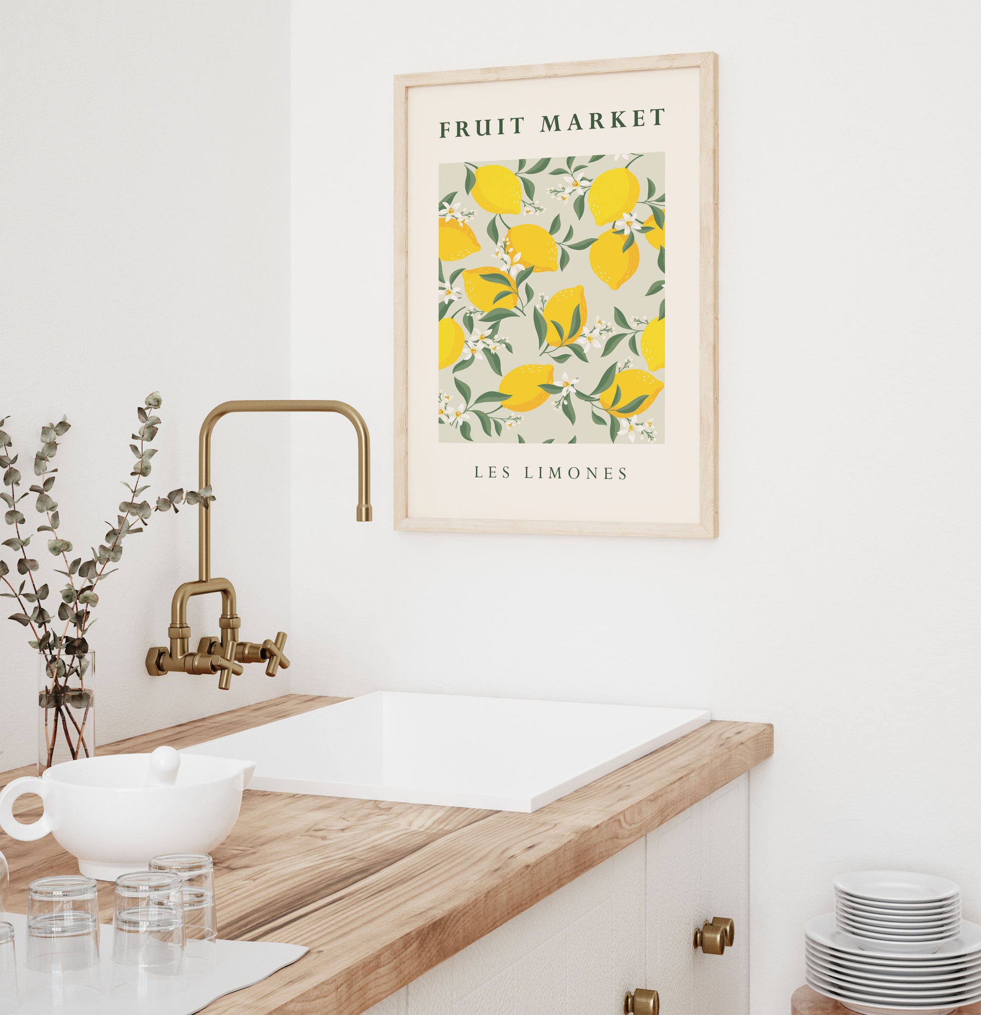 Fruit market print in yellow lemons