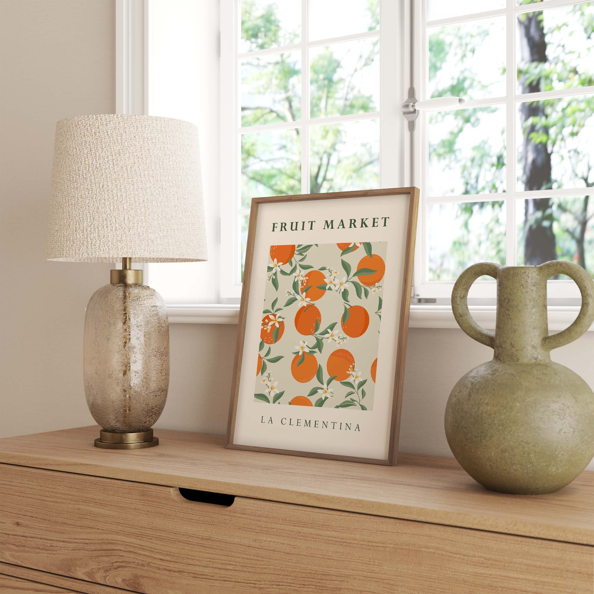 Kitchen print in orange, fruit print