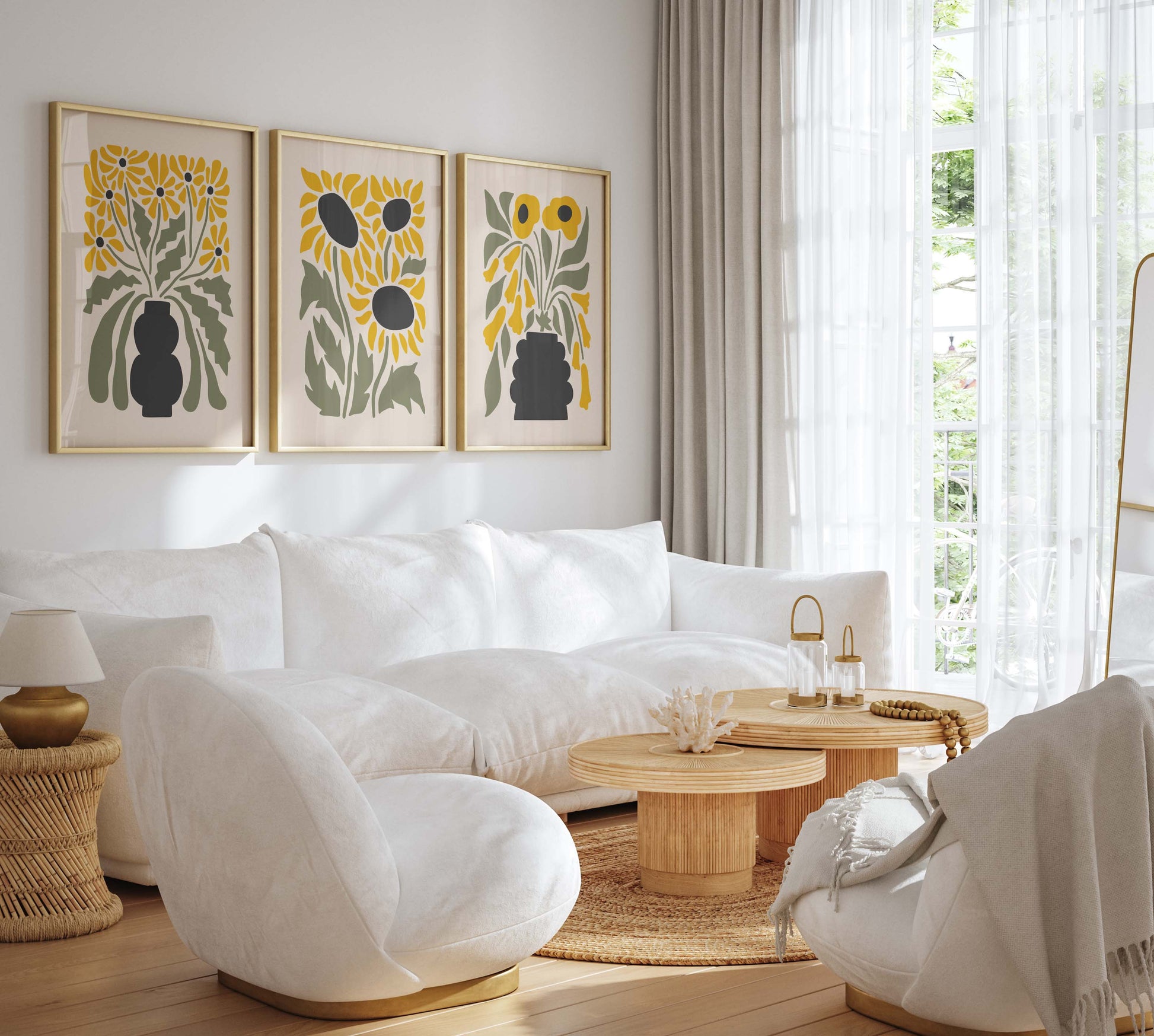 Set of flower prints in green and yellow