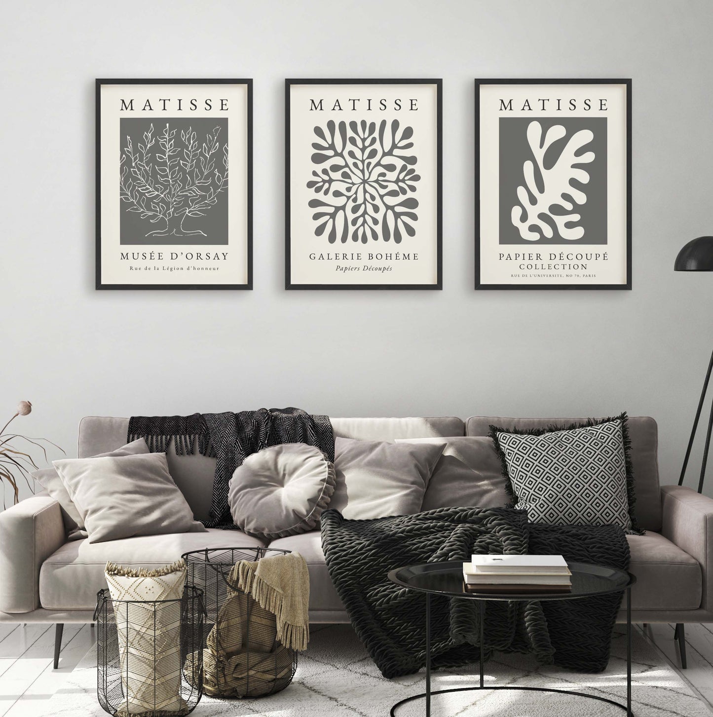 Minimalist set of Matisse prints in grey