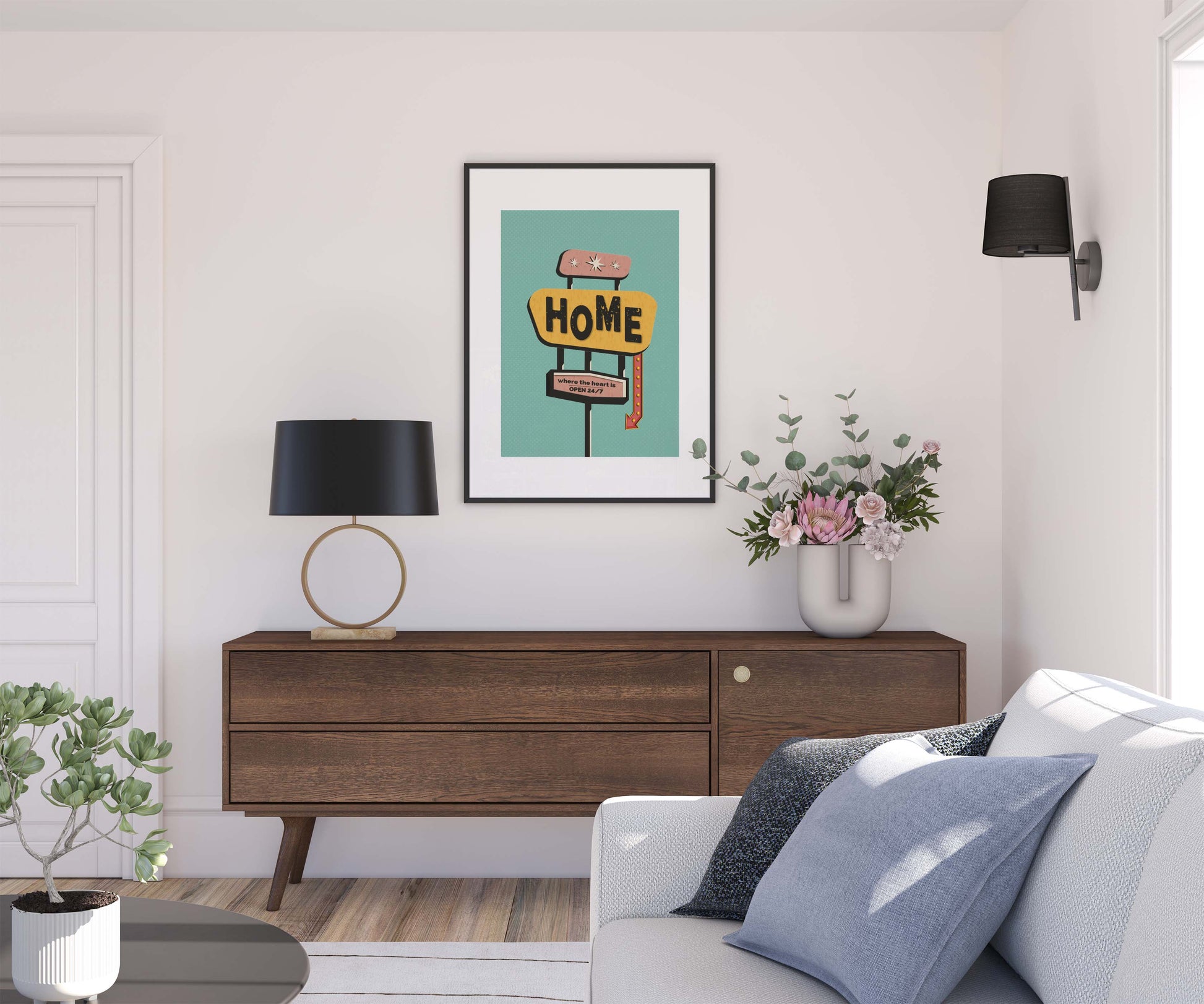 Mid century modern family home sign wall art print