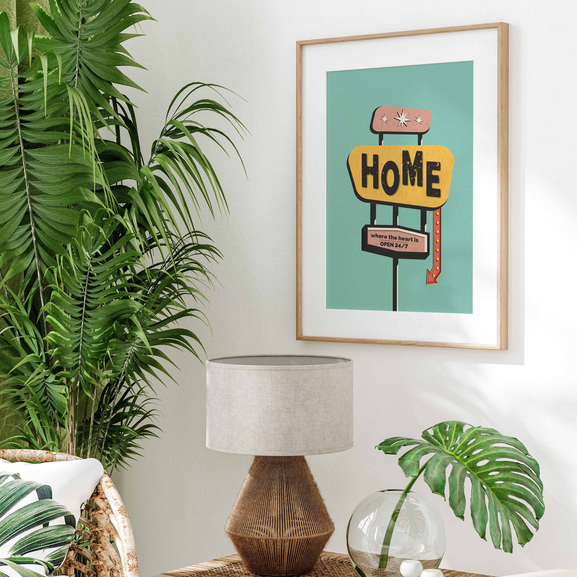 Home sign wall art print in a Home sign print, family wall art in a mid century style