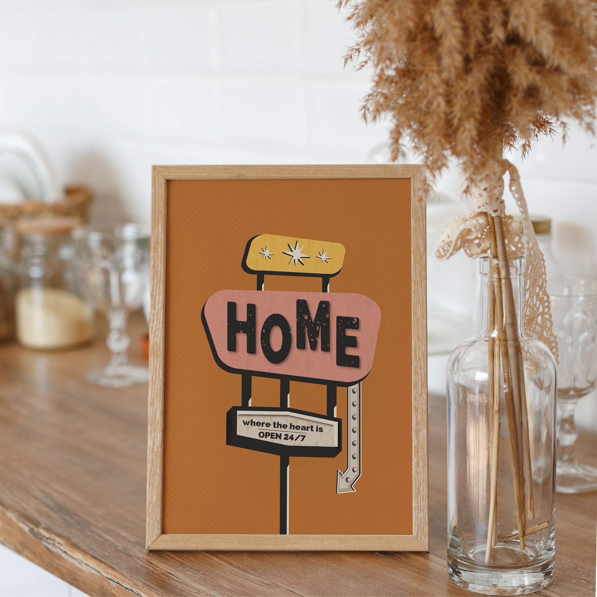 Mid century modern style home sign print in orange