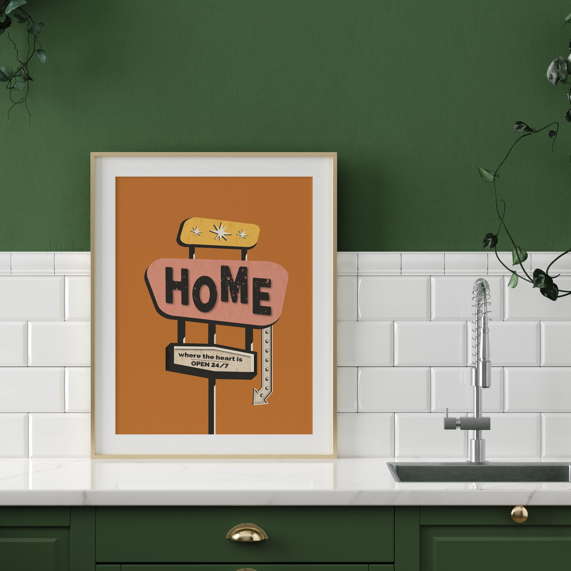 Quirky orange home sign print with family quote